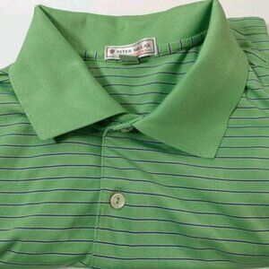 Peter Millar Summer Comfort Golf Polo Mens XL Green w/ Stripes Striped